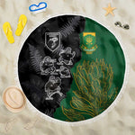 Aotearoa South Africa Rugby Freedom Cup Beach Blanket Kiwi Warriors Haka with King Protea Symbol - African Pride