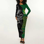 Custom Aotearoa South Africa Rugby Freedom Cup Long Sleeve Bodycon Dress Kiwi Warriors Haka with King Protea Symbol - African Pride