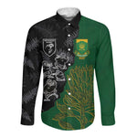 Custom Aotearoa South Africa Rugby Freedom Cup Long Sleeve Button Shirt Kiwi Warriors Haka with King Protea Symbol - African Pride