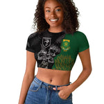 Custom Aotearoa South Africa Rugby Freedom Cup Raglan Cropped T shirt Kiwi Warriors Haka with King Protea Symbol - African Pride