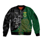 Custom Aotearoa South Africa Rugby Freedom Cup Sleeve Zip Bomber Jacket Kiwi Warriors Haka with King Protea Symbol - African Pride