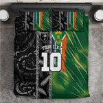 Custom Aotearoa South Africa Rugby Freedom Cup Bedding Set Maori Silver Fern Art and Sporty Flag SA - African Pride