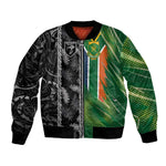 Custom Aotearoa South Africa Rugby Freedom Cup Bomber Jacket Maori Silver Fern Art and Sporty Flag SA - African Pride