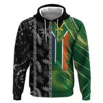 Custom Aotearoa South Africa Rugby Freedom Cup Hoodie Maori Silver Fern Art and Sporty Flag SA - African Pride