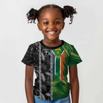 Custom Aotearoa South Africa Rugby Freedom Cup Kid T shirt Maori Silver Fern Art and Sporty Flag SA - African Pride