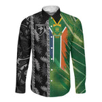 Custom Aotearoa South Africa Rugby Freedom Cup Long Sleeve Button Shirt Maori Silver Fern Art and Sporty Flag SA - African Pride