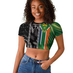 Custom Aotearoa South Africa Rugby Freedom Cup Raglan Cropped T shirt Maori Silver Fern Art and Sporty Flag SA - African Pride