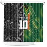 Custom Aotearoa South Africa Rugby Freedom Cup Shower Curtain Maori Silver Fern Art and Sporty Flag SA - African Pride