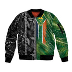 Custom Aotearoa South Africa Rugby Freedom Cup Sleeve Zip Bomber Jacket Maori Silver Fern Art and Sporty Flag SA - African Pride