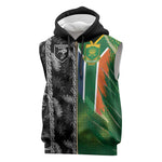 Custom Aotearoa South Africa Rugby Freedom Cup Sleeveless Zip Hoodie Maori Silver Fern Art and Sporty Flag SA - African Pride