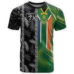 Custom Aotearoa South Africa Rugby Freedom Cup T shirt Maori Silver Fern Art and Sporty Flag SA - African Pride