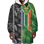 Custom Aotearoa South Africa Rugby Freedom Cup Wearable Blanket Hoodie Maori Silver Fern Art and Sporty Flag SA - African Pride
