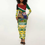 South Africa Rugby Long Sleeve Bodycon Dress Go Bokke-Amabokoboko Spirit - African Pride