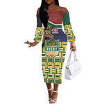 South Africa Rugby Off The Shoulder Long Sleeve Dress Go Bokke-Amabokoboko Spirit - African Pride