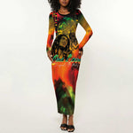 Afro-Jamaican Reggae Legend's Birthday Long Sleeve Bodycon Dress One Love Jamaica LT03