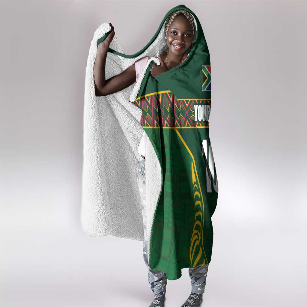 Custom South Africa Rugby Hooded Blanket Springboks Spirit and King Protea