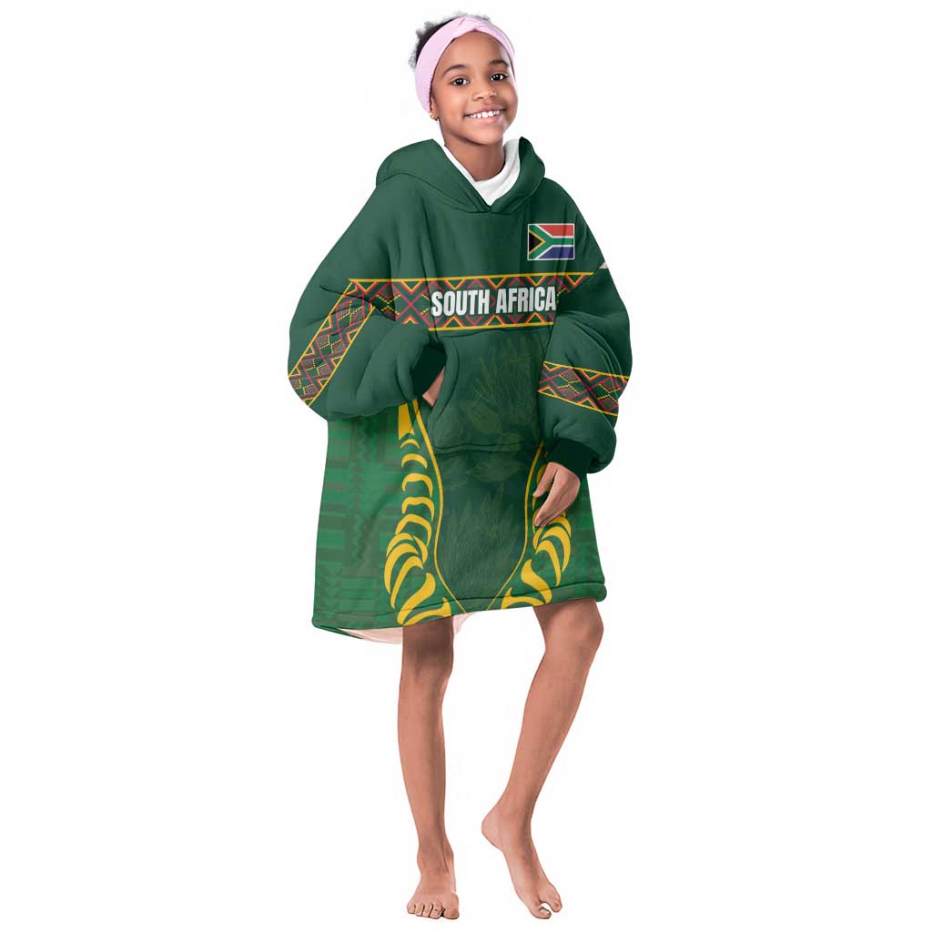 Custom South Africa Rugby Kid Wearable Blanket Hoodie Springboks Spirit and King Protea