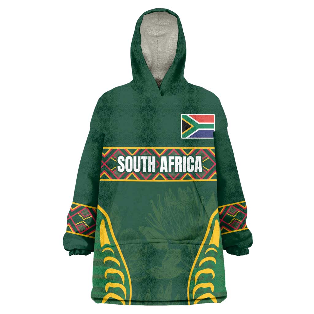 Custom South Africa Rugby Kid Wearable Blanket Hoodie Springboks Spirit and King Protea