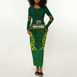 Custom South Africa Rugby Long Sleeve Bodycon Dress Springboks Spirit and King Protea LT03