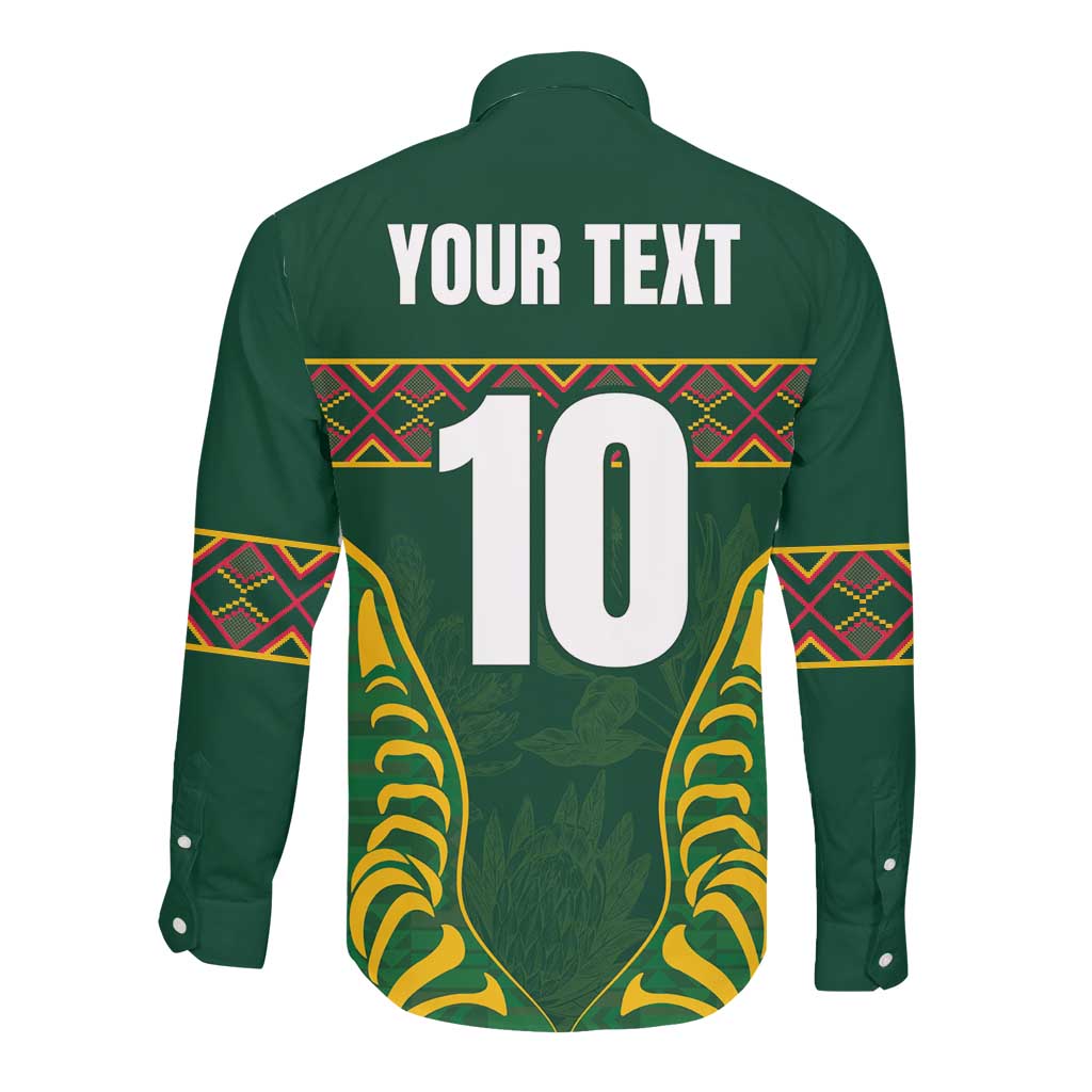 Custom South Africa Rugby Long Sleeve Button Shirt Springboks Spirit and King Protea