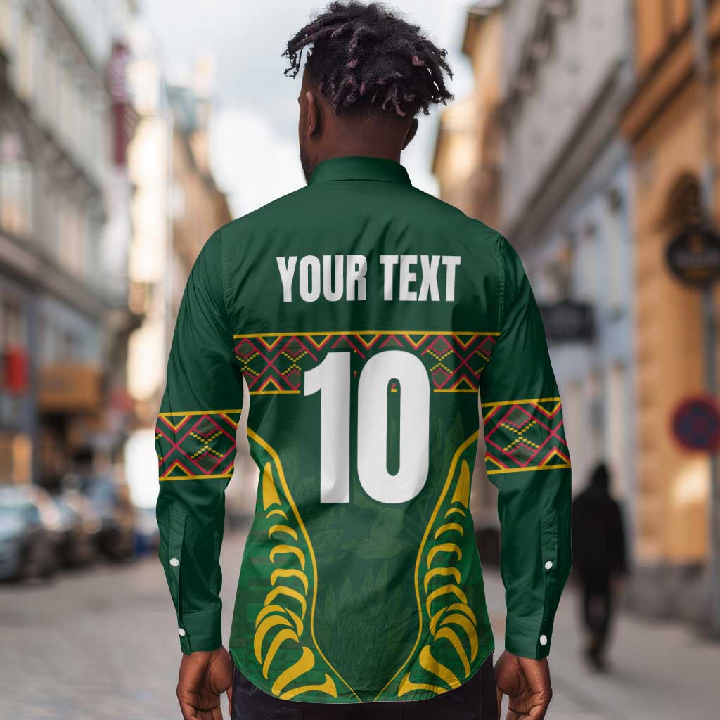 Custom South Africa Rugby Long Sleeve Button Shirt Springboks Spirit and King Protea