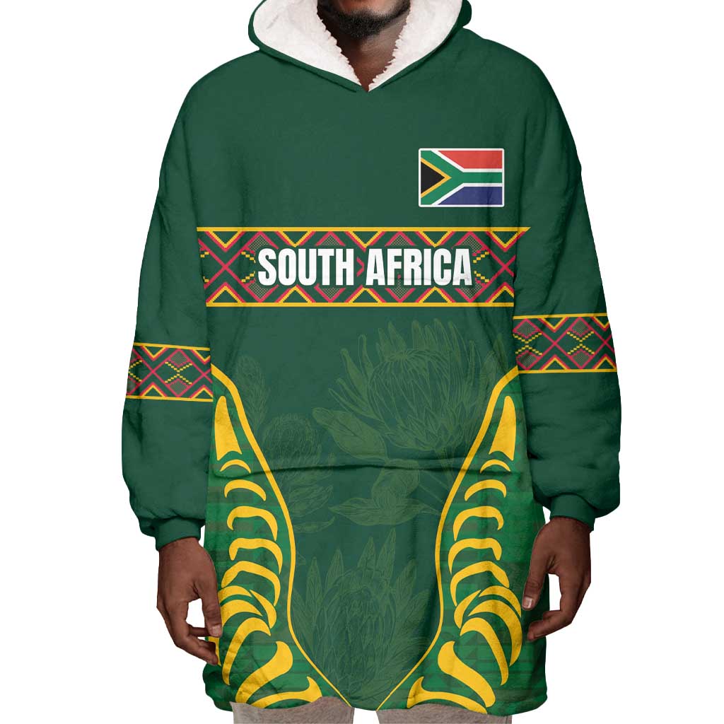 Custom South Africa Rugby Wearable Blanket Hoodie Springboks Spirit and King Protea