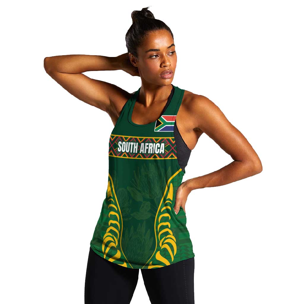 Custom South Africa Rugby Women Racerback Tank Springboks Spirit and King Protea