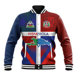 Hispaniola Baseball Jacket Haiti and Dominican Republic Emblems and Flag Style