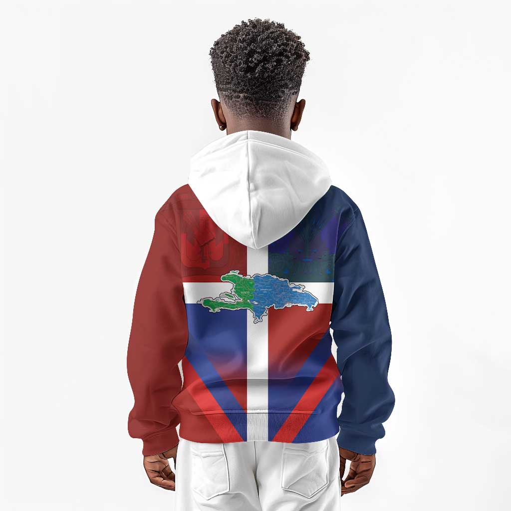Hispaniola Kid Hoodie Haiti and Dominican Republic Emblems and Flag Style