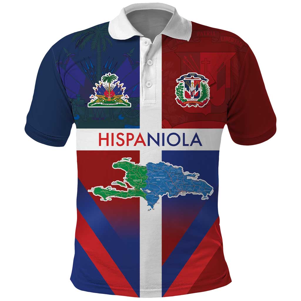 Hispaniola Polo Shirt Haiti and Dominican Republic Emblems and Flag Style