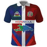 Hispaniola Polo Shirt Haiti and Dominican Republic Emblems and Flag Style