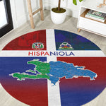 Hispaniola Round Carpet Haiti and Dominican Republic Emblems and Flag Style