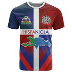 Hispaniola T shirt Haiti and Dominican Republic Emblems and Flag Style