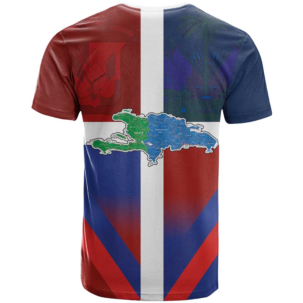 Hispaniola T shirt Haiti and Dominican Republic Emblems and Flag Style