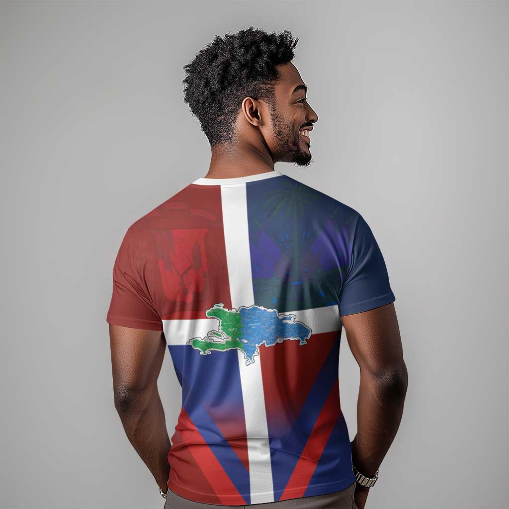 Hispaniola T shirt Haiti and Dominican Republic Emblems and Flag Style
