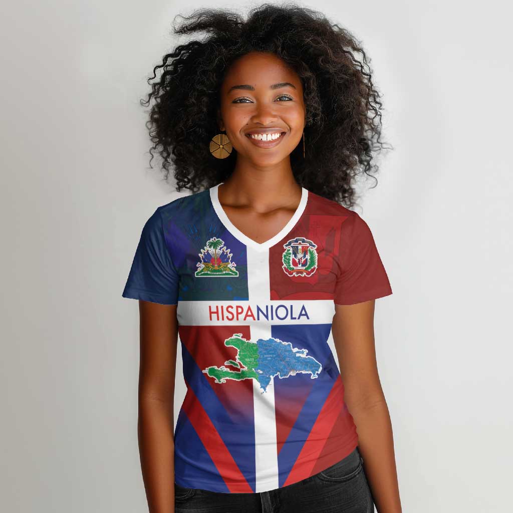Hispaniola Off Shoulder Short Dress Haiti and Dominican Republic Emblems and Flag Style LT03 main image 1