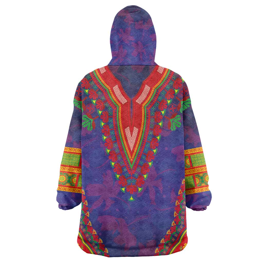 Haiti Kid Wearable Blanket Hoodie Choeblack Dashiki Style Blue Color