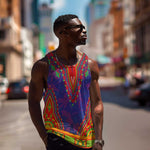 Haiti Men Tank Top Choeblack Dashiki Style Blue Color