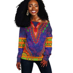Haiti Off Shoulder Sweater Choeblack Dashiki Style Blue Color