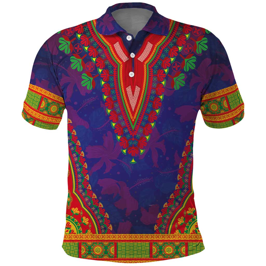 Haiti Polo Shirt Choeblack Dashiki Style Blue Color