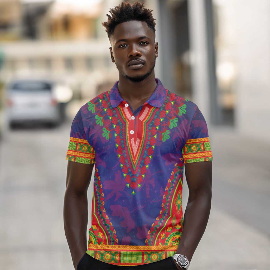 Haiti Polo Shirt Choeblack Dashiki Style Blue Color