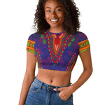 Haiti Raglan Cropped T shirt Choeblack Dashiki Style Blue Color