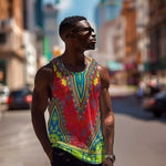 Haiti Men Tank Top Choeblack Dashiki Style Red Color