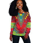 Haiti Off Shoulder Sweater Choeblack Dashiki Style Red Color