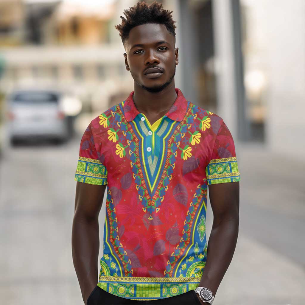 Haiti Polo Shirt Choeblack Dashiki Style Red Color