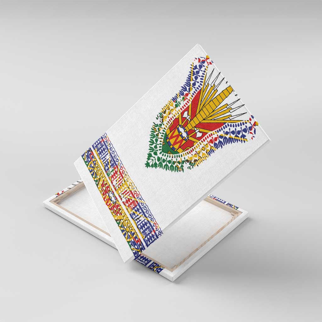 Haiti Flag Canvas Wall Art Traditional Dashiki White Color