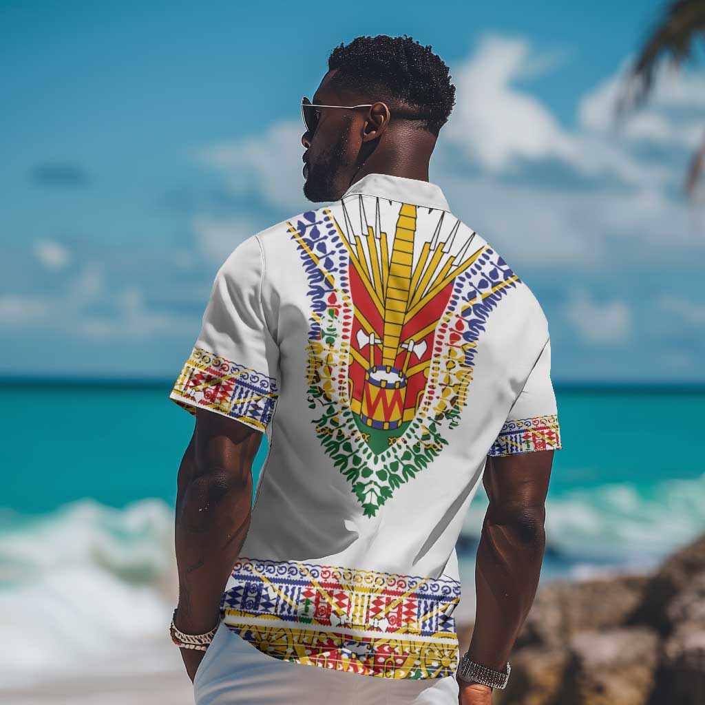 Haiti Flag Hawaiian Shirt Traditional Dashiki White Color