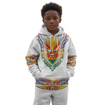 Haiti Flag Kid Hoodie Traditional Dashiki White Color
