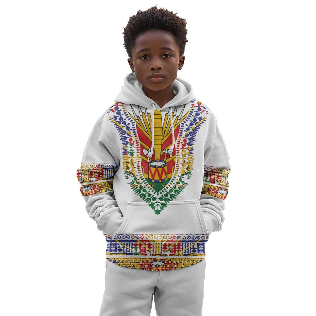 Haiti Flag Kid Hoodie Traditional Dashiki White Color