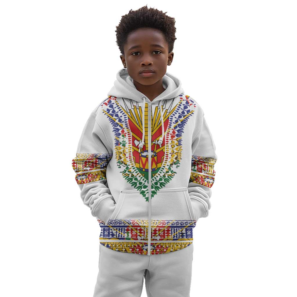 Haiti Flag Kid Hoodie Traditional Dashiki White Color